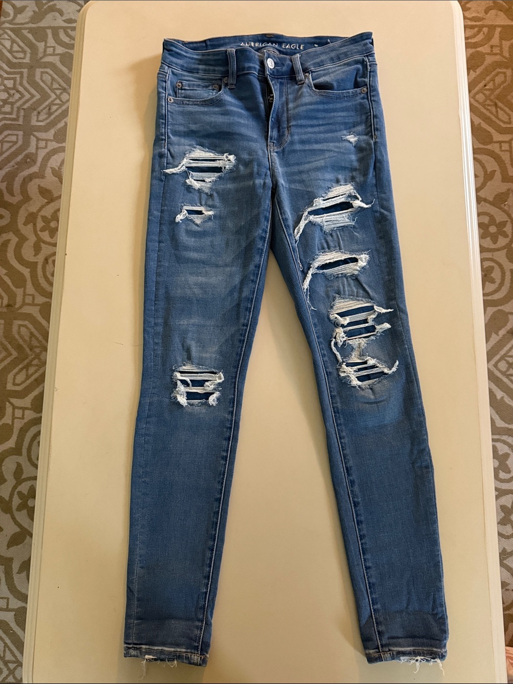 American Eagle Outfitters Blue Ripped Skinny Jeans Next Level Stretch- Women's